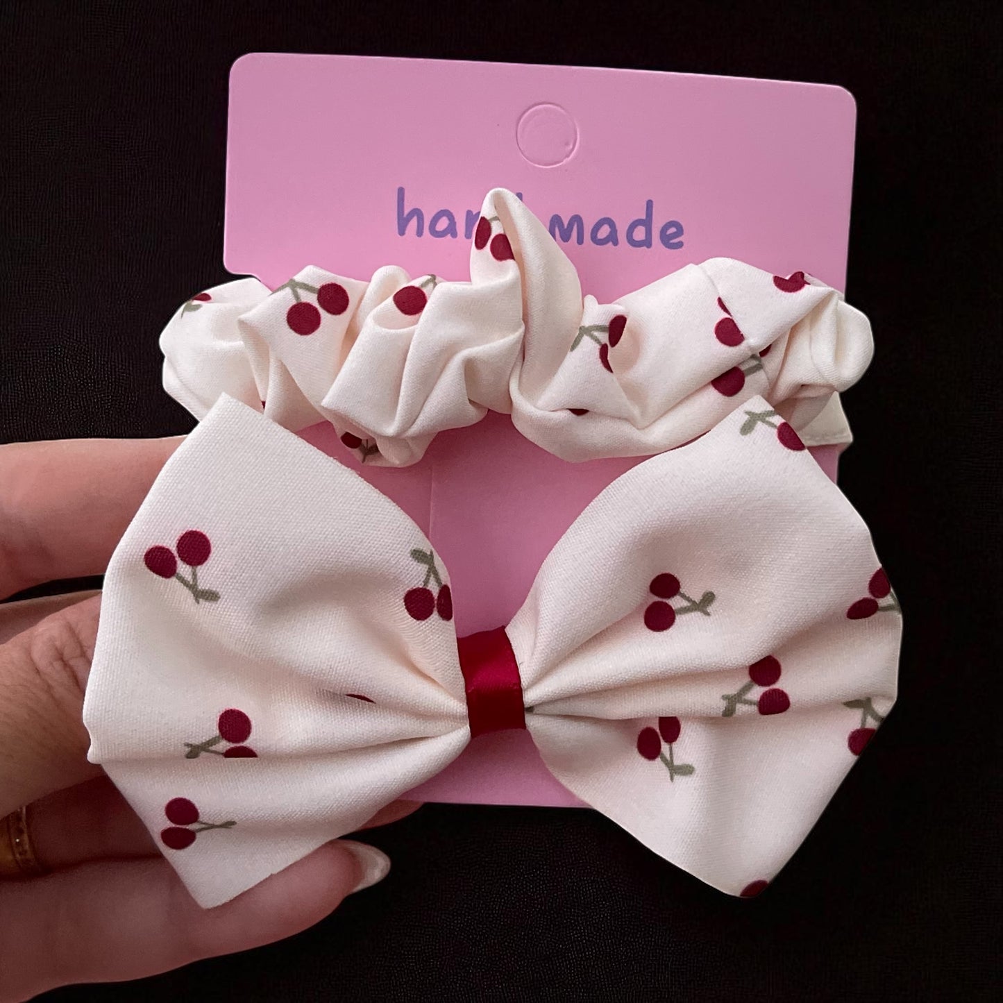 2Pcs/Set Flower Heart Cherry Bow Print Kids Bows Hair Clips & Hair Tie for Girls Handmade Cute Bowknot Hairpin Barrettes Cotton Hair Accessories