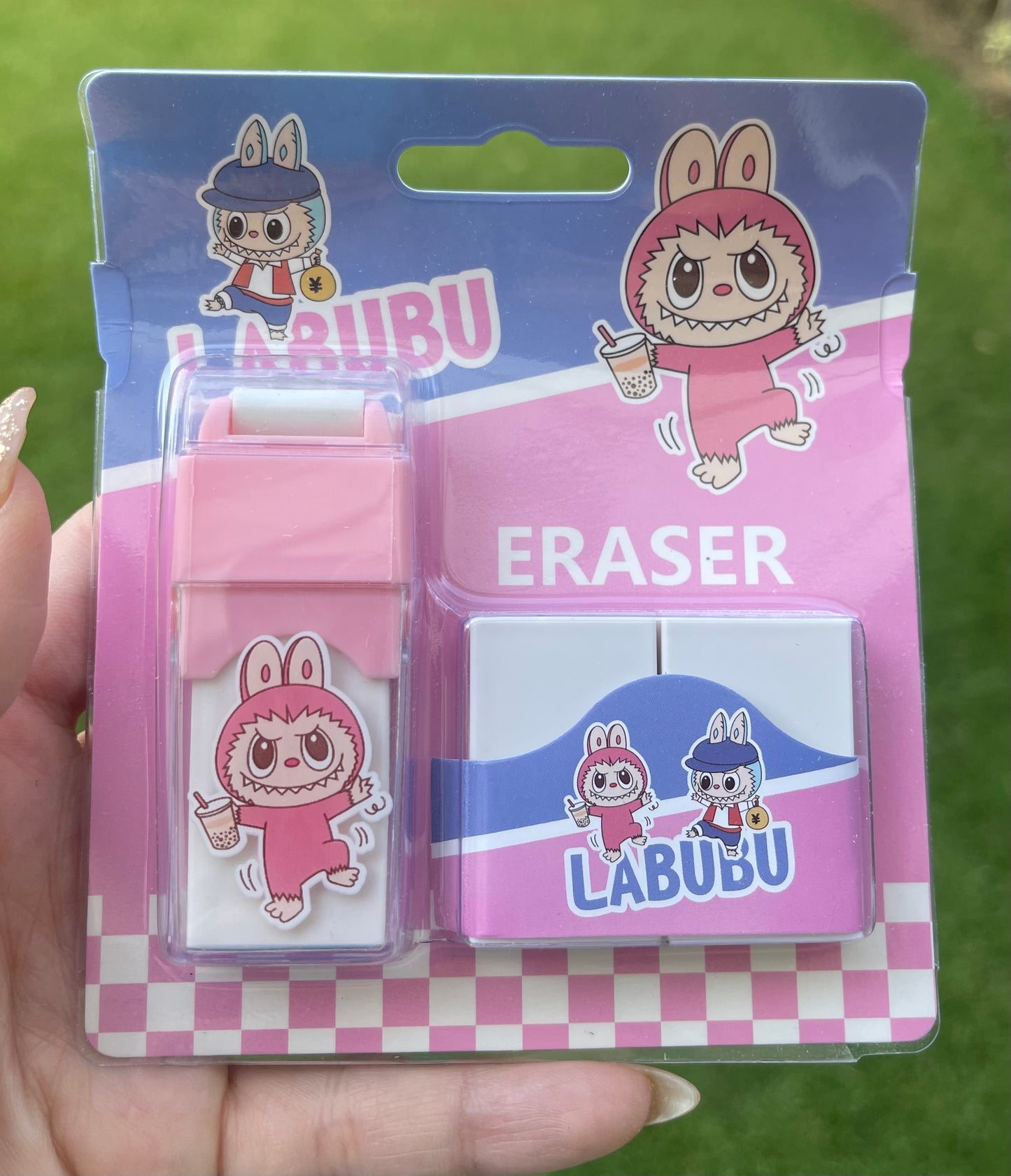 Labubu Cartoon Push-Pull Rolling Eraser Set New Detachable Eraser with Clean Chip-Free Cloth Roller Plastic Material