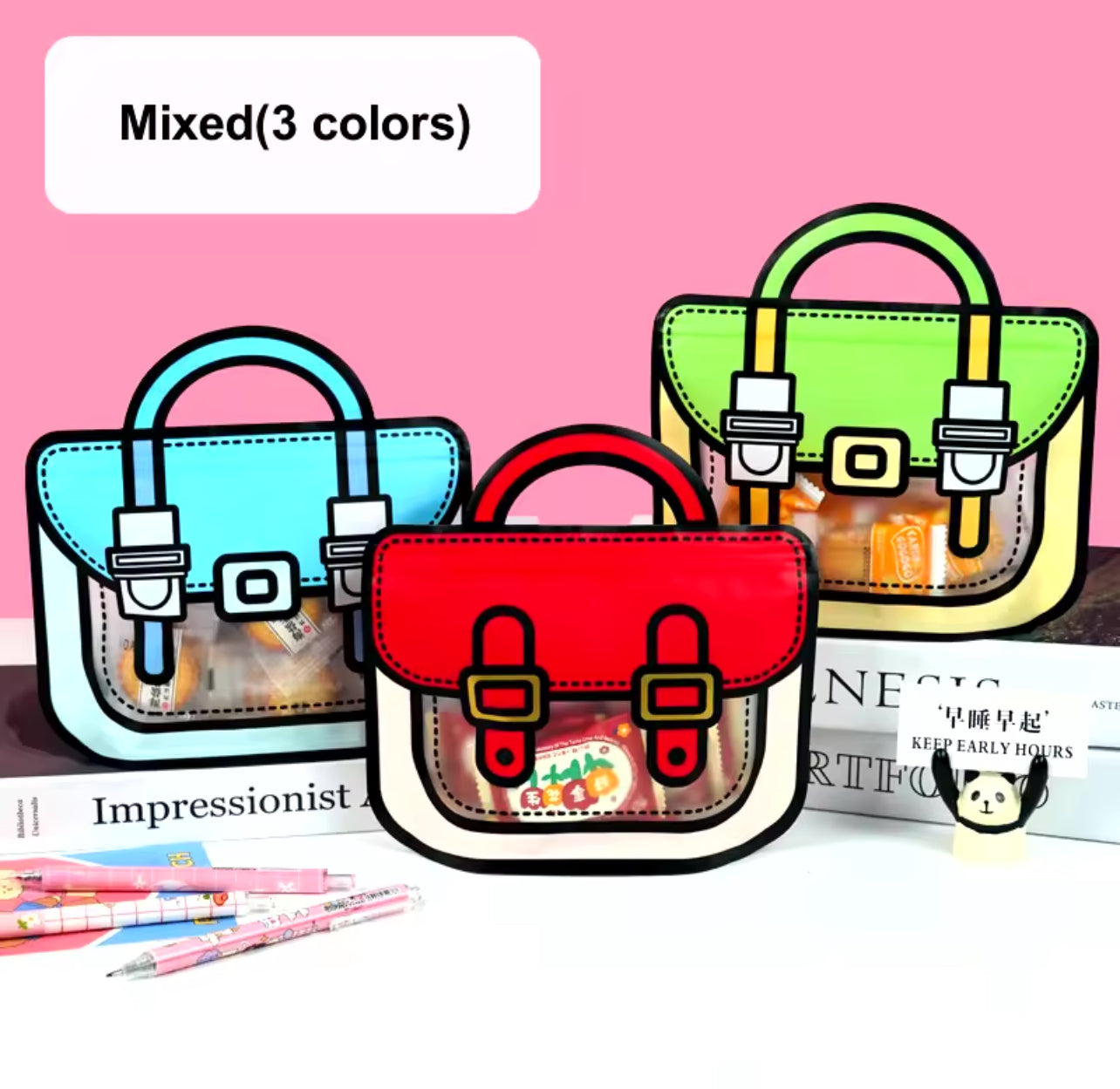 StoBag Candy Packaging Ziplock Bags Cute Snack Chocolate Tote Handle with Window Kids Cartoon Plastic Sealed Food Storage