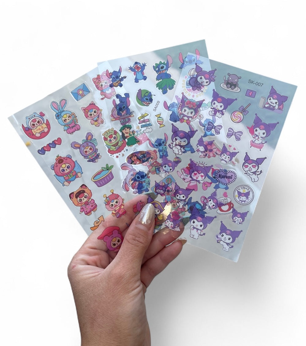 1Sheet Transparent Stickers Baby Three Stitch Saniro Adorable Design 10x15 Cm