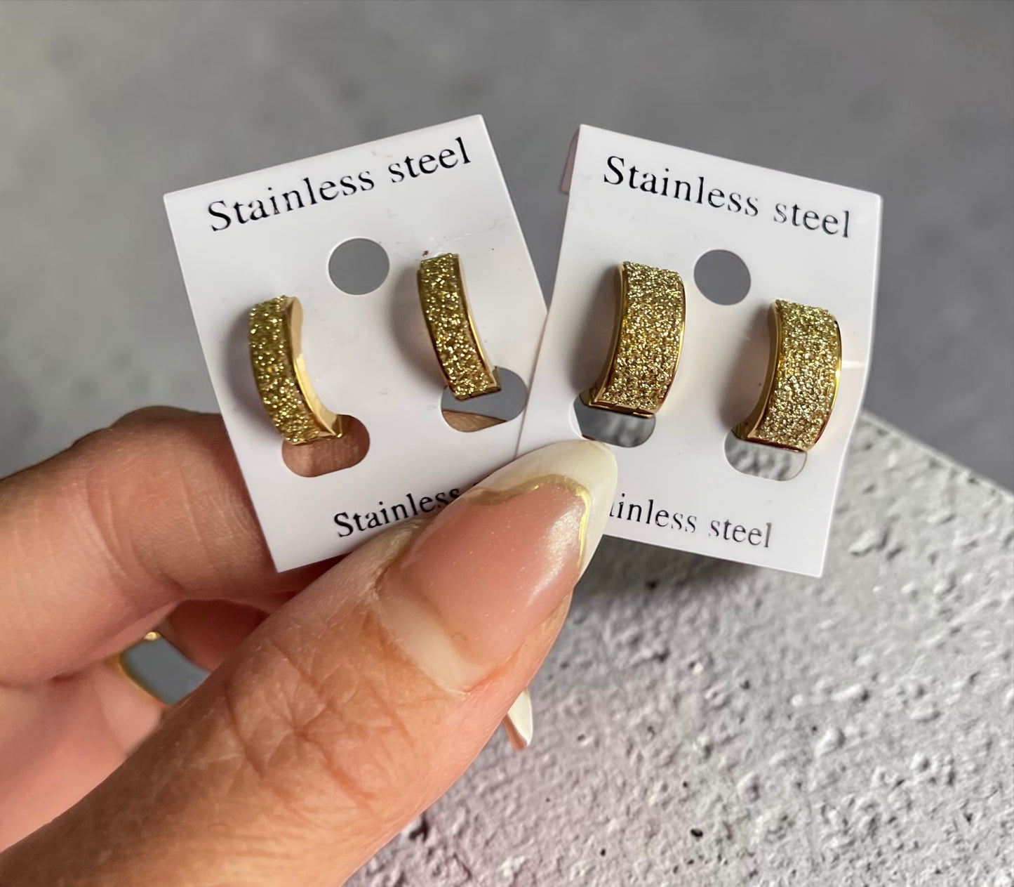 Golden stainless steel Glitter Hoop Earrings