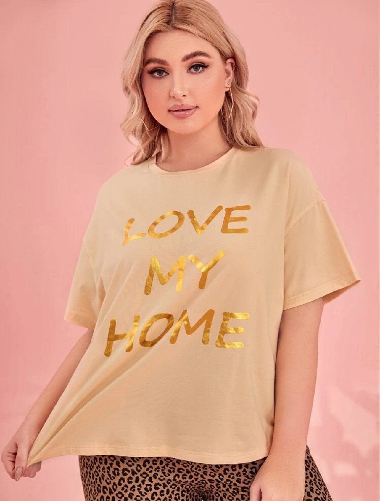 SHEIN Plus Slogan Graphic Tee & Leopard Leggings Set - 0XL