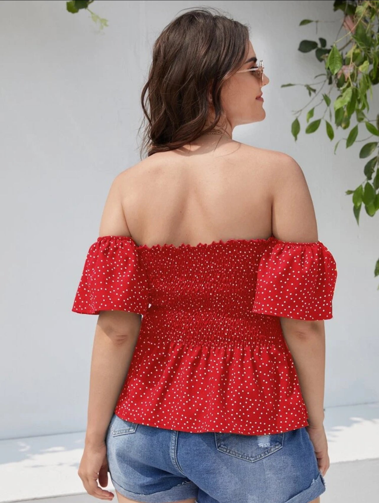 SHEIN Plus Off Shoulder Polka Dot Blouse - 0XL
