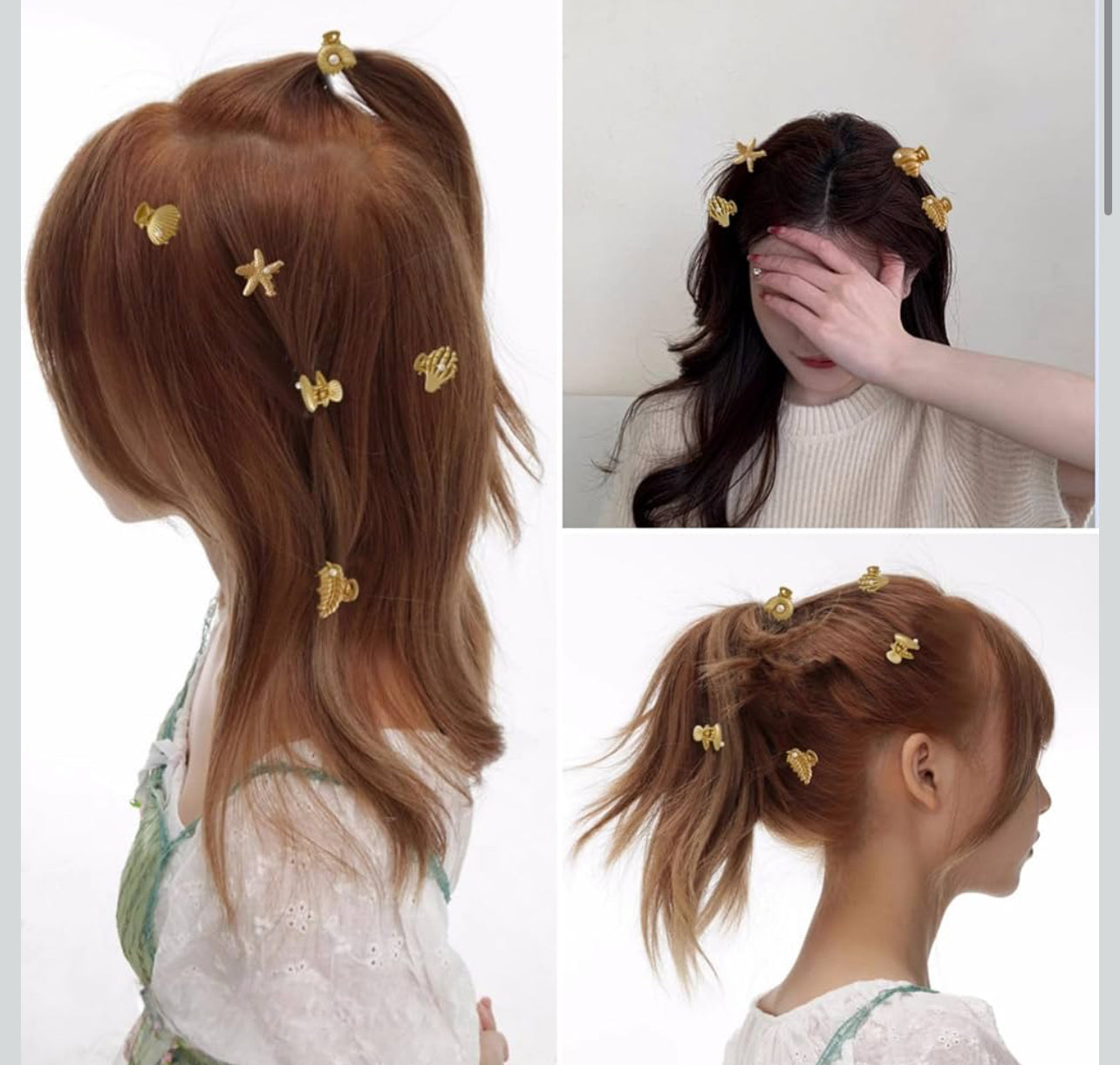 2Pcs Creative Mini trending Starfish Shell Hair Claw New Fashion Gold Metal Shark Clip for Women Hair Accessories