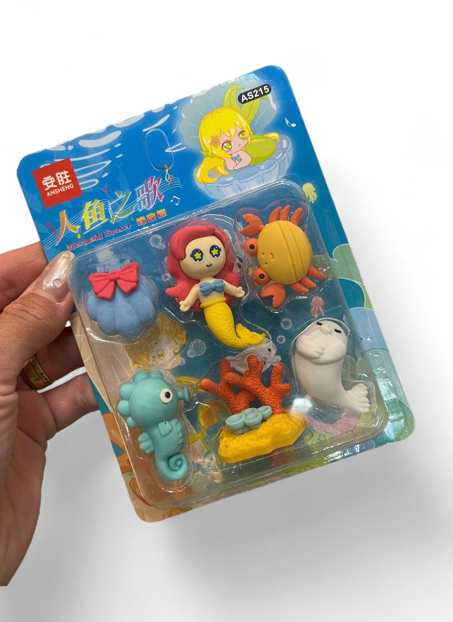 6Pcs Mermaid Erasers Set