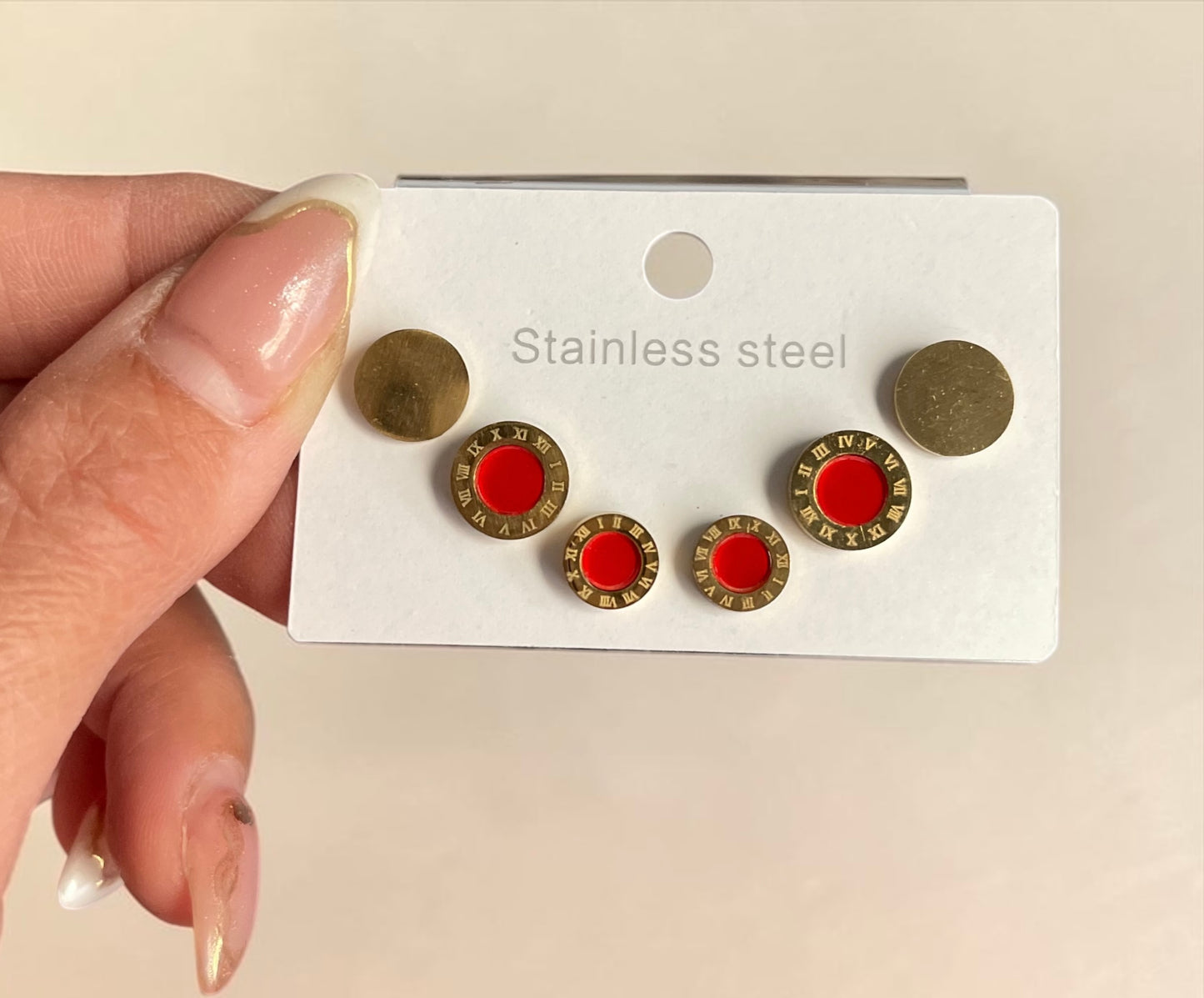 Elegant Stainless Steel Trending Red Mini Stud Earrings Set – Star & Heart Shapes