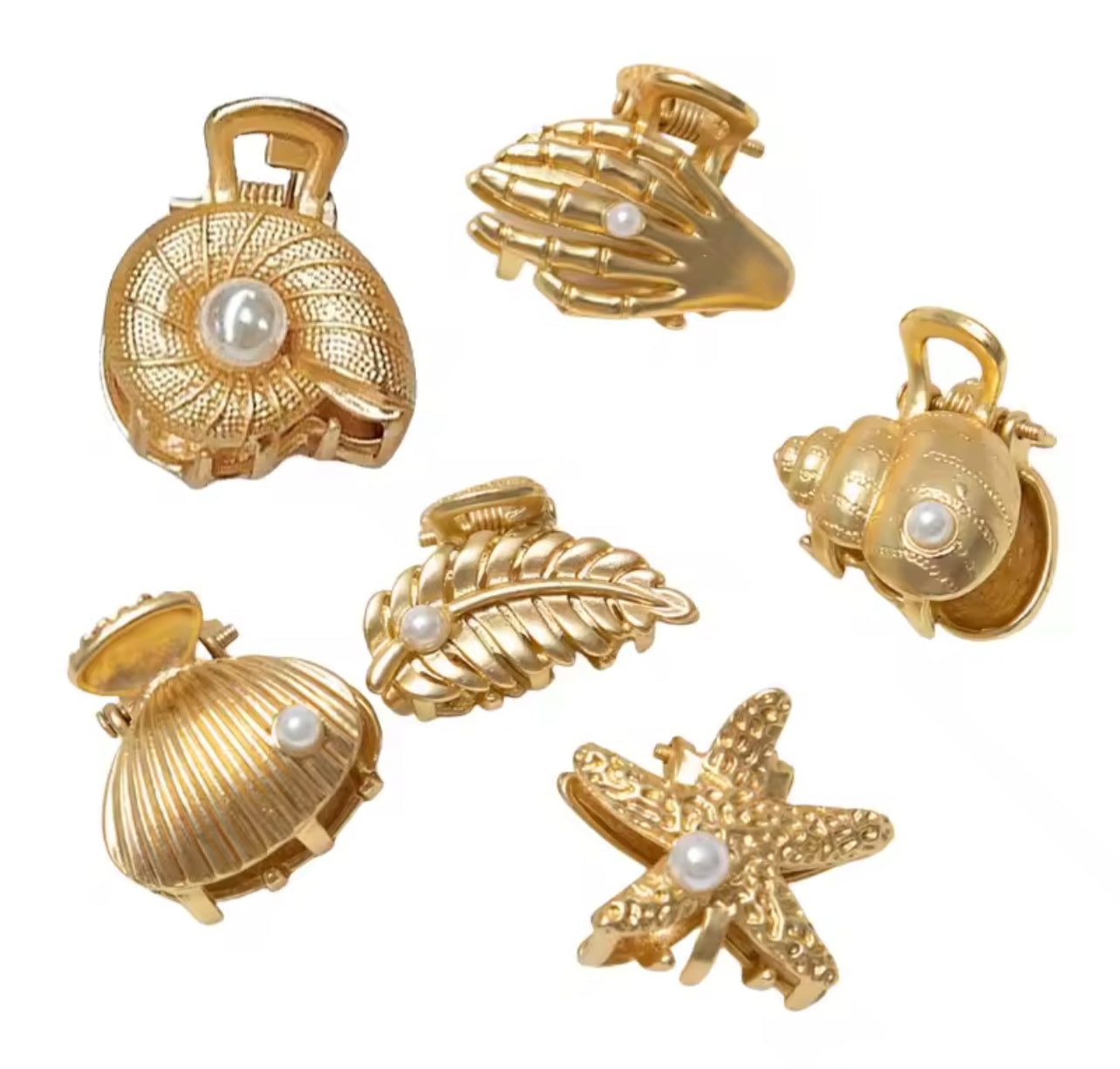 2Pcs Creative Mini trending Starfish Shell Hair Claw New Fashion Gold Metal Shark Clip for Women Hair Accessories