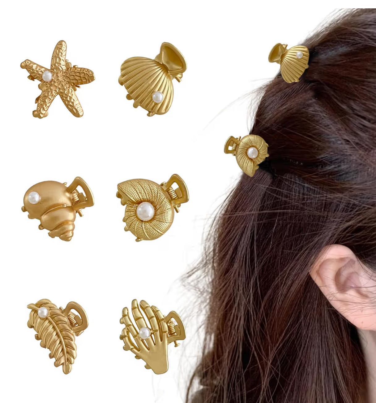 2Pcs Creative Mini trending Starfish Shell Hair Claw New Fashion Gold Metal Shark Clip for Women Hair Accessories