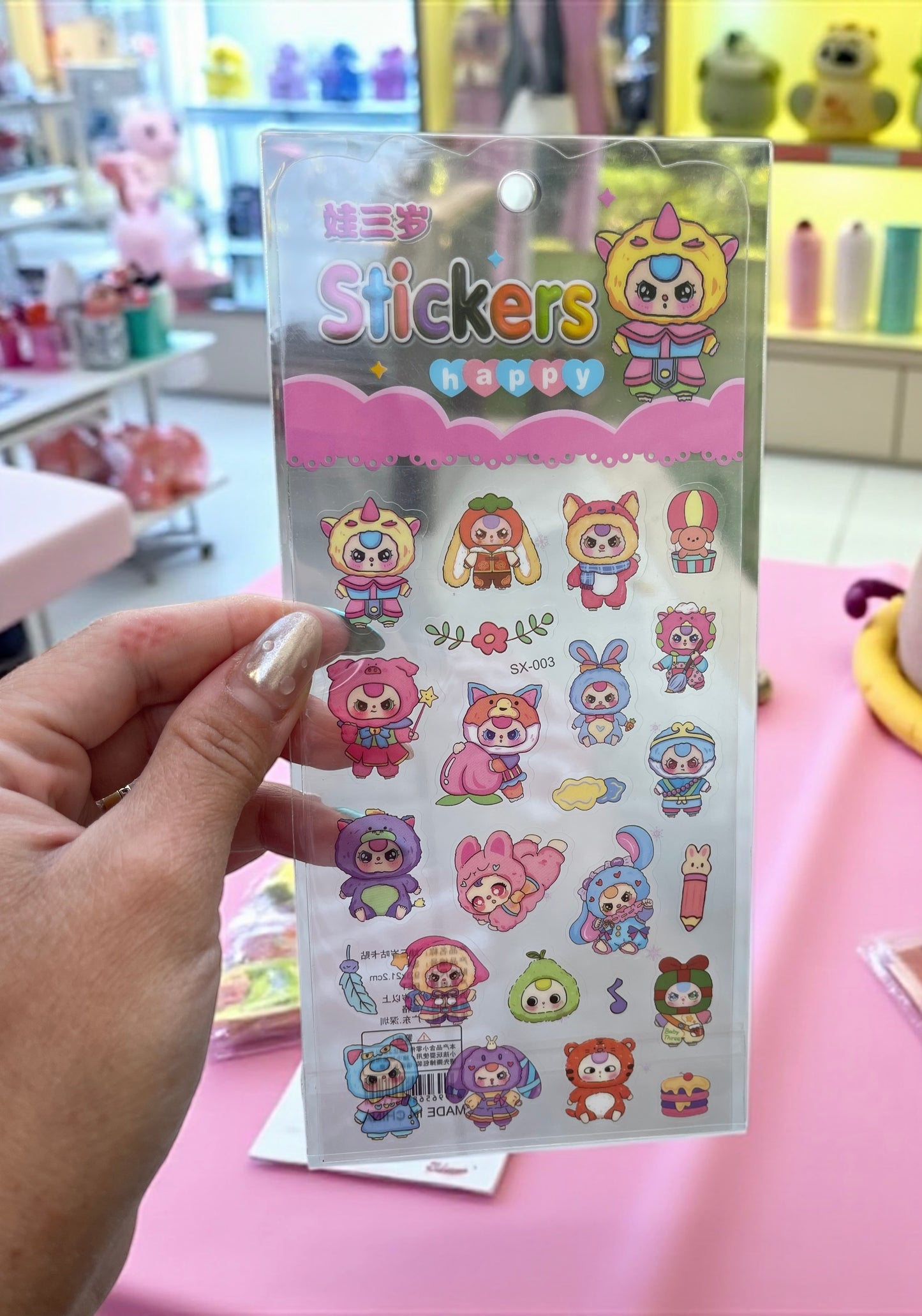 1Sheet Transparent Stickers Baby Three Stitch Saniro Adorable Design 10x15 Cm