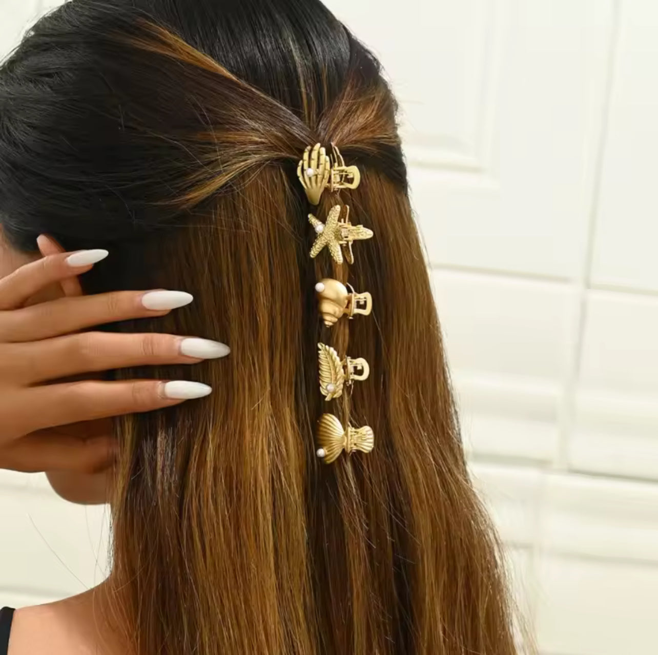 2Pcs Creative Mini trending Starfish Shell Hair Claw New Fashion Gold Metal Shark Clip for Women Hair Accessories