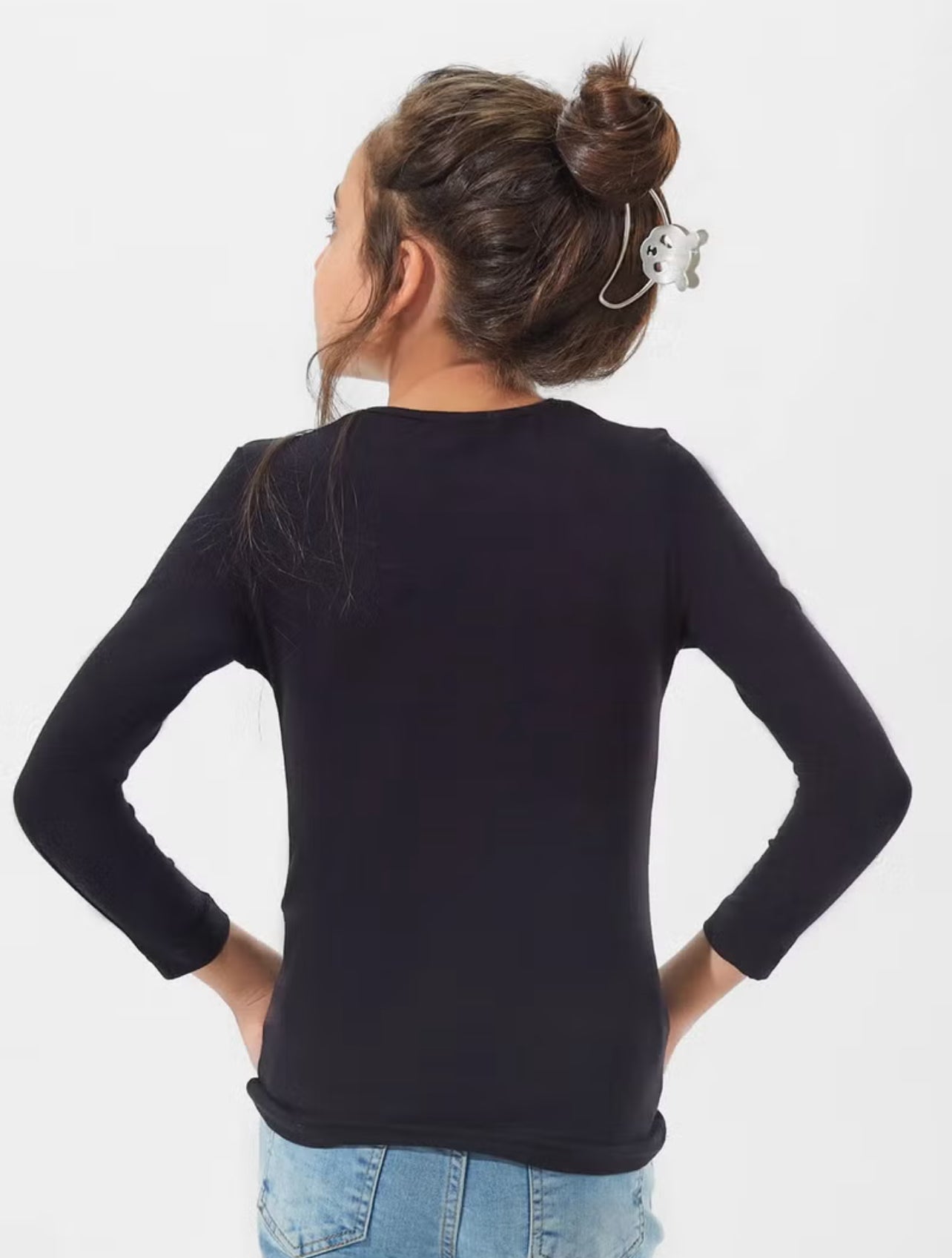 Mesery Girls Top - Black Long Sleeves - Solid - Casual Athletic - Polyester/100% - Pull-On - Girls, Children, Everyday Use -12 Years