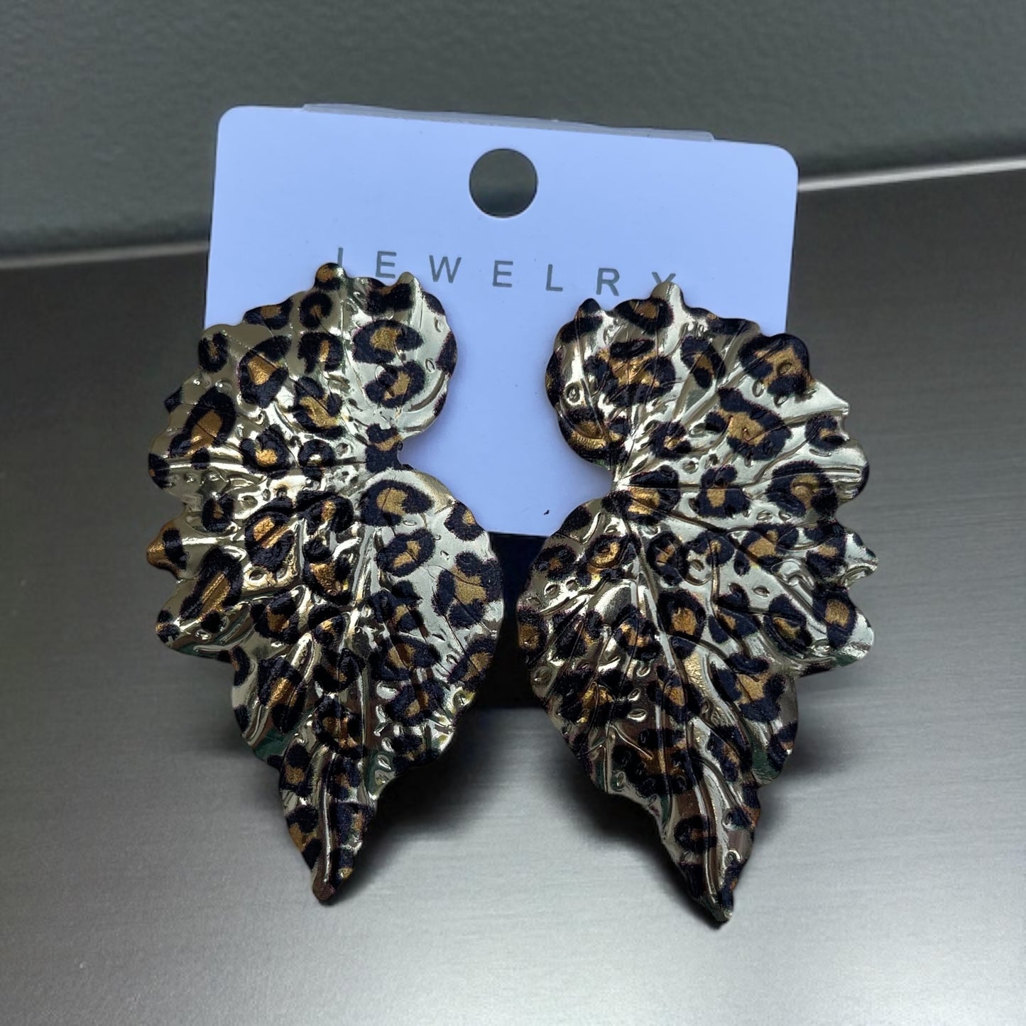 Leaf Art Leopard Print Stud Earrings