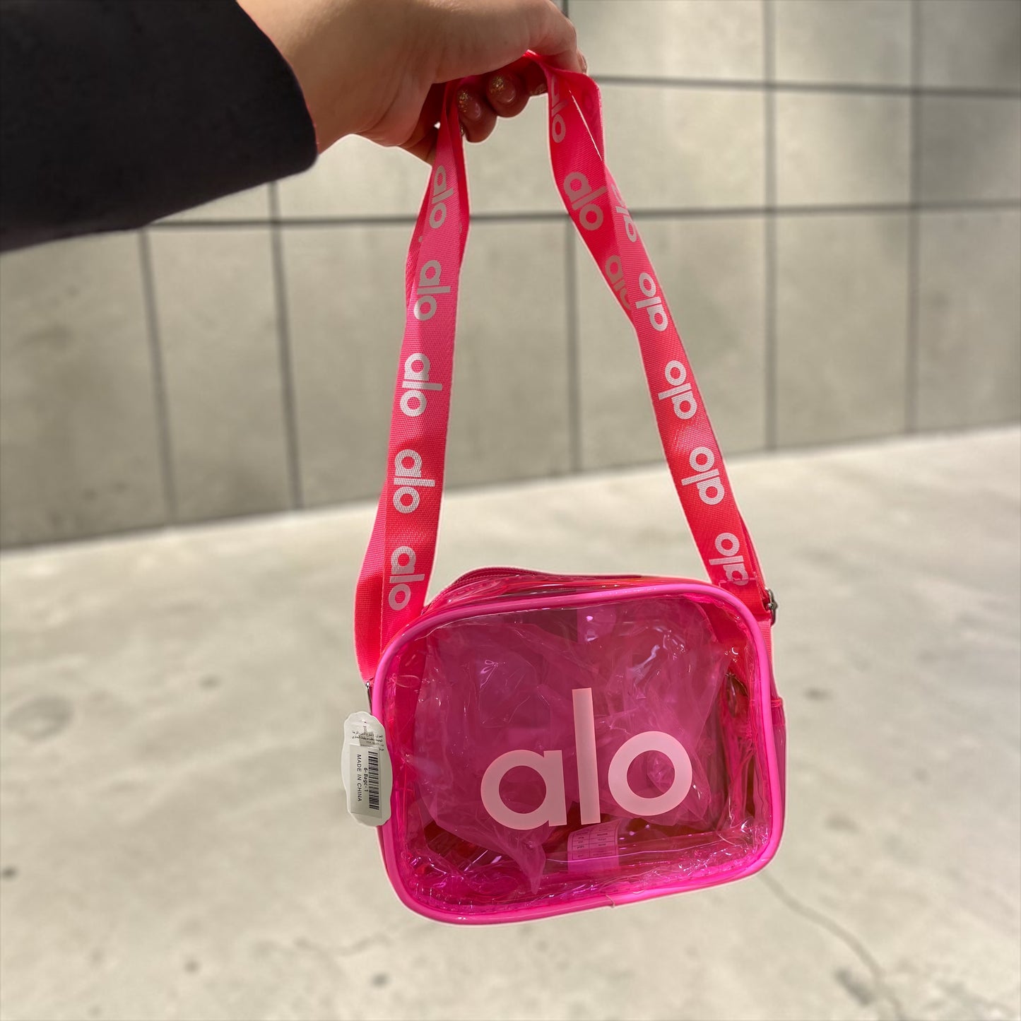 Alo Pink Transparent Crossbody Bag – Clear Mini Shoulder Bag with Logo Strap