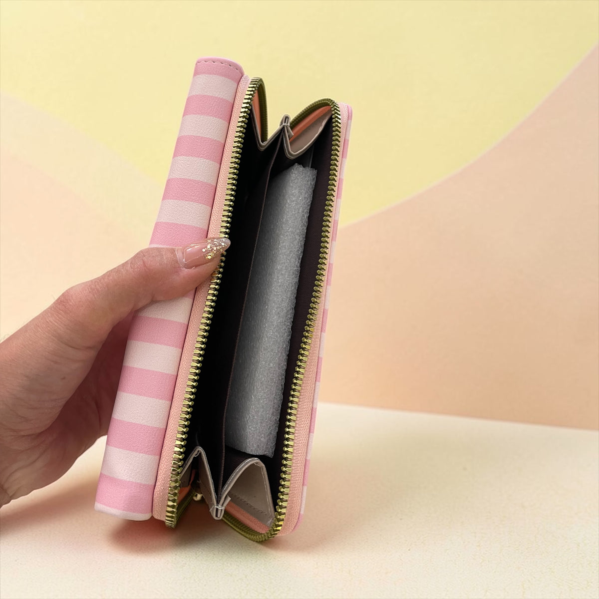 Victoria’s Secret Style Striped Long Wallet with Zipper & Wrist Strap
