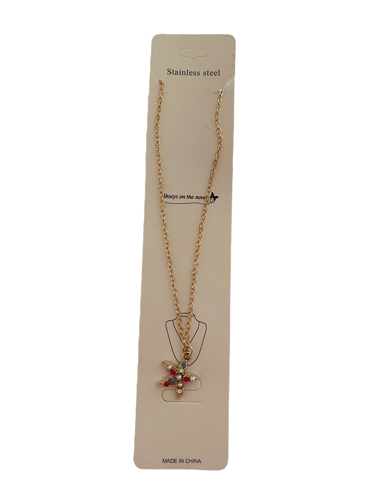 Starfish Necklace Colorful Zircon Gold-Plate Copper Micro-Paved AAA Charming Jewelry Stainless
Steel Chain High Quality