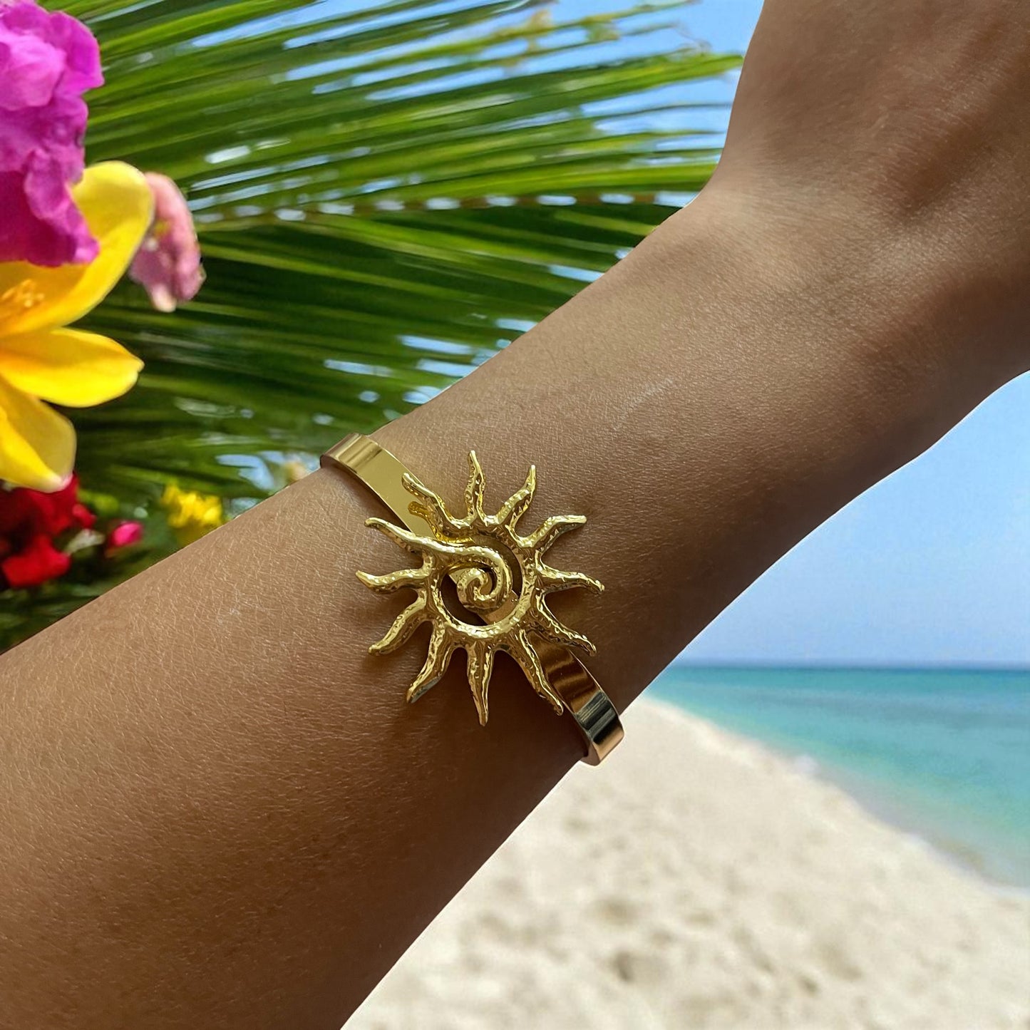 1Pc Summer Vacation Sun Beach Stainless Steel Cuff Bangle Bracelet For Women