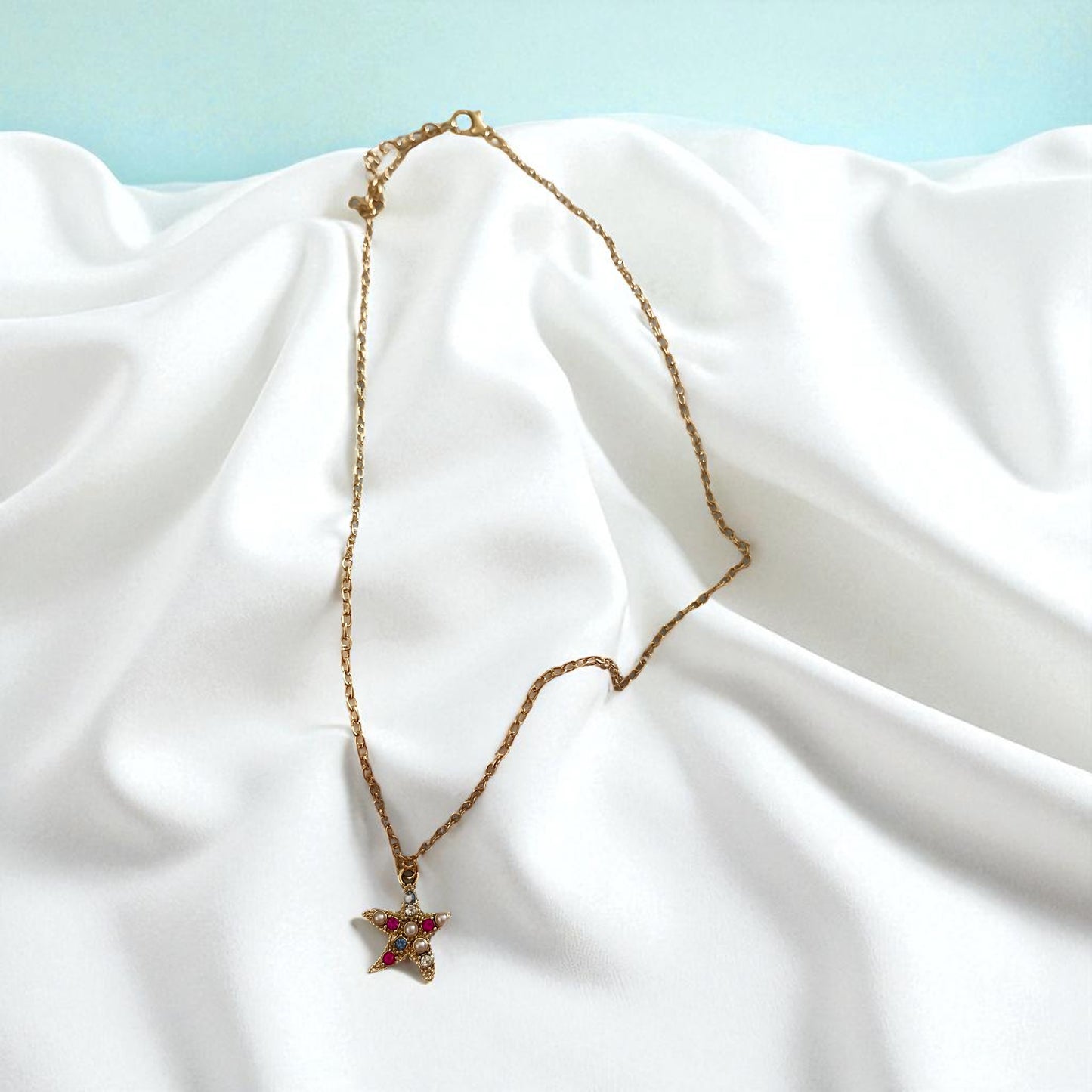 Starfish Necklace Colorful Zircon Gold-Plate Copper Micro-Paved AAA Charming Jewelry Stainless
Steel Chain High Quality