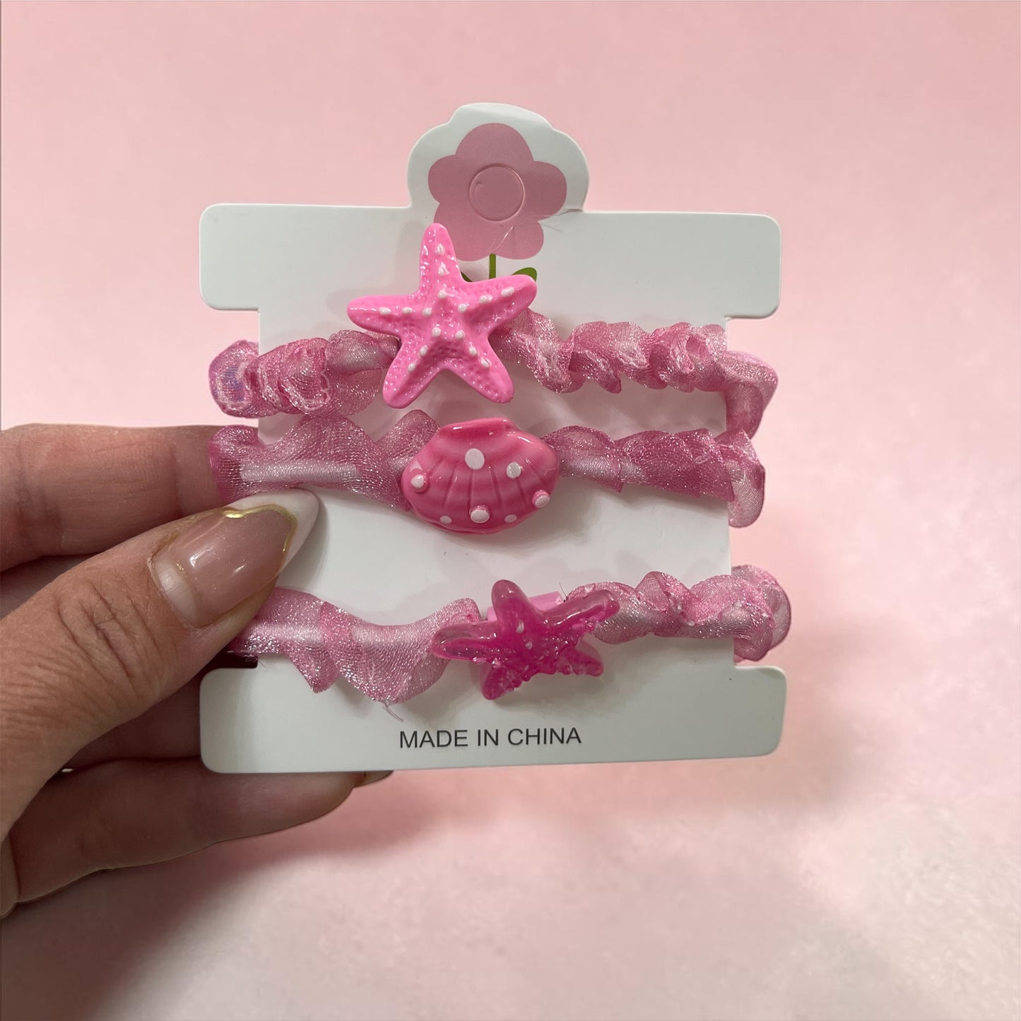 Ocean Charm Elastic Hair Bands Set – Starfish & Shell Design (3 Pieces)
