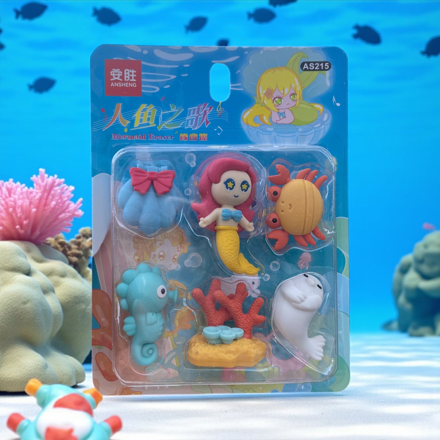 6Pcs Mermaid Erasers Set