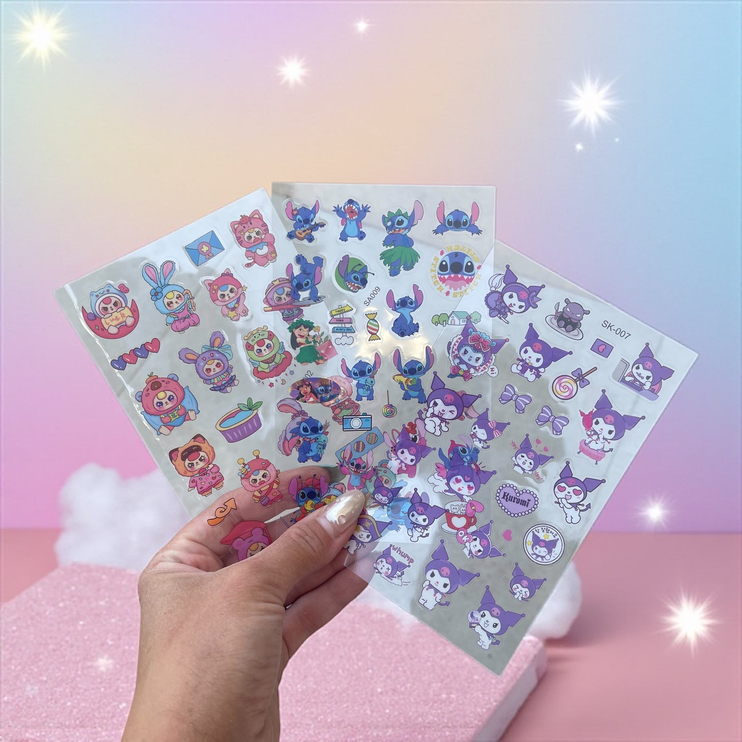 1Sheet Transparent Stickers Baby Three Stitch Saniro Adorable Design 10x15 Cm