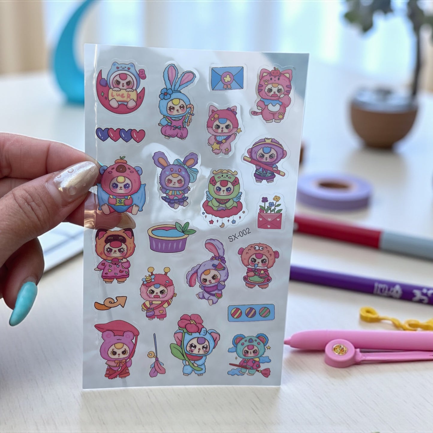 1Sheet Transparent Stickers Baby Three Stitch Saniro Adorable Design 10x15 Cm