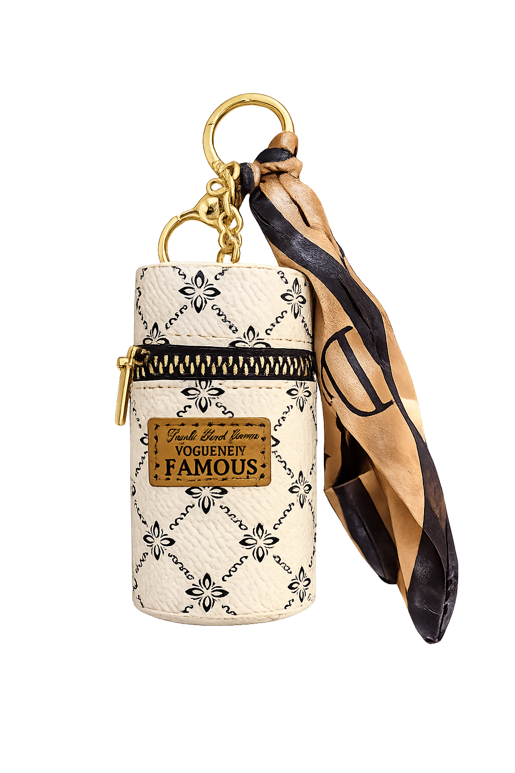 Elegant Mini Cylinder Keychain Pouch with Scarf Detail – Portable Zipper Case