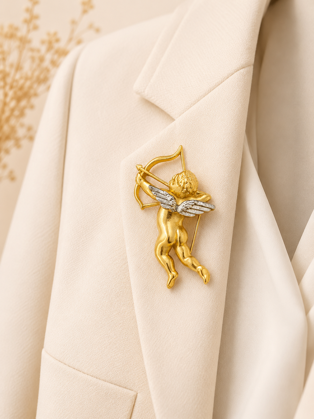 Golden Cupid Angel Brooch Pin