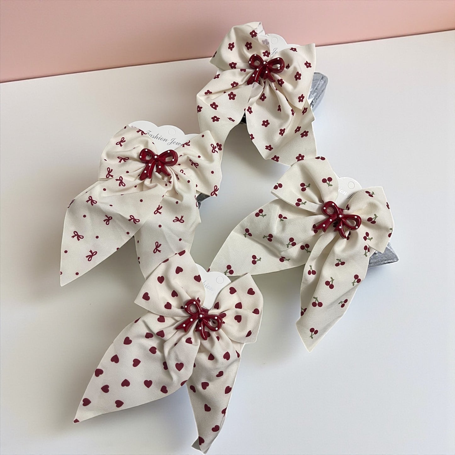 Elegant Burgundy Print Hair Bow Set š (4 Designs)
