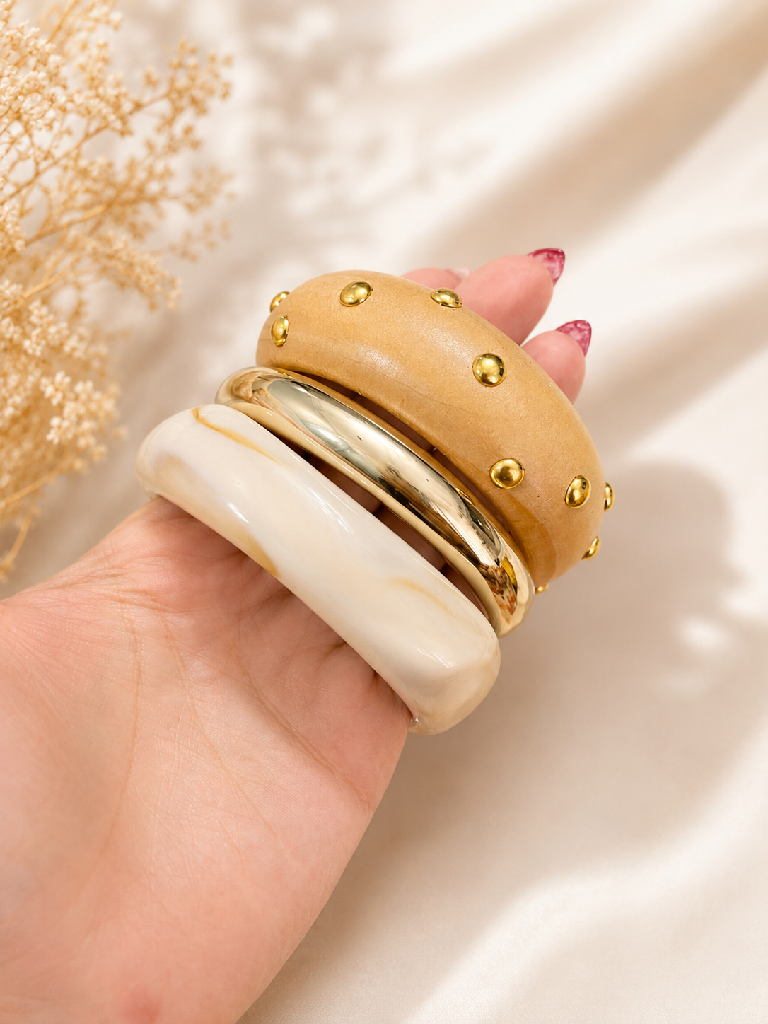 Luxe Mixed Texture Statement Bangles Set