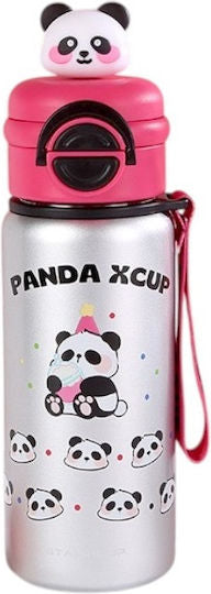 Kids Water Bottle Thermos Stainless Steel with Straw Fuchsia 500ml