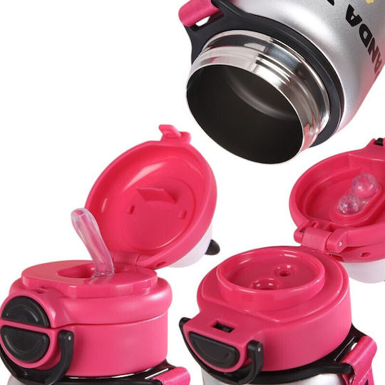 Kids Water Bottle Thermos Stainless Steel with Straw Fuchsia 500ml