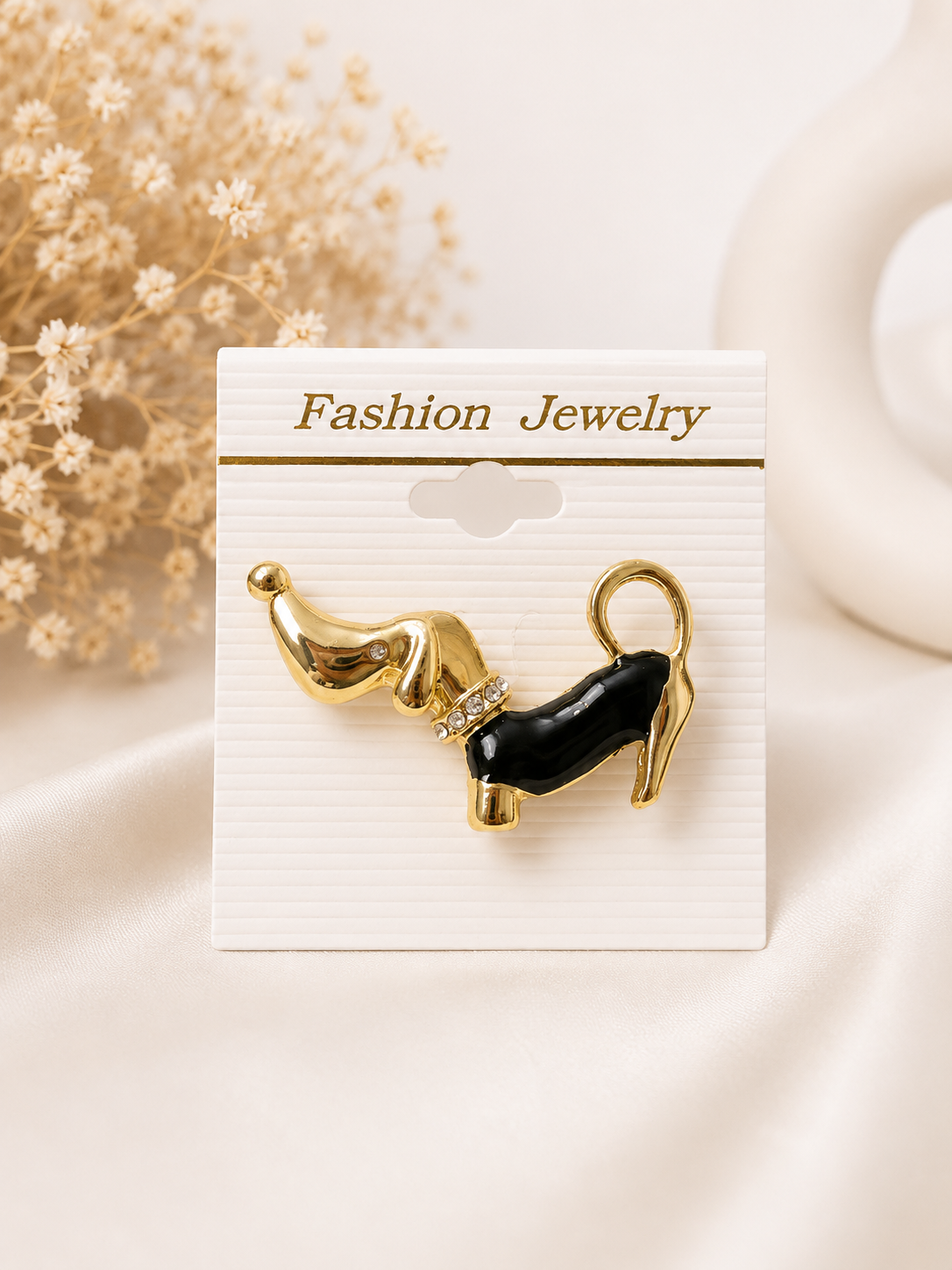 Dachshund & High Heel Rhinestone Brooch Pin