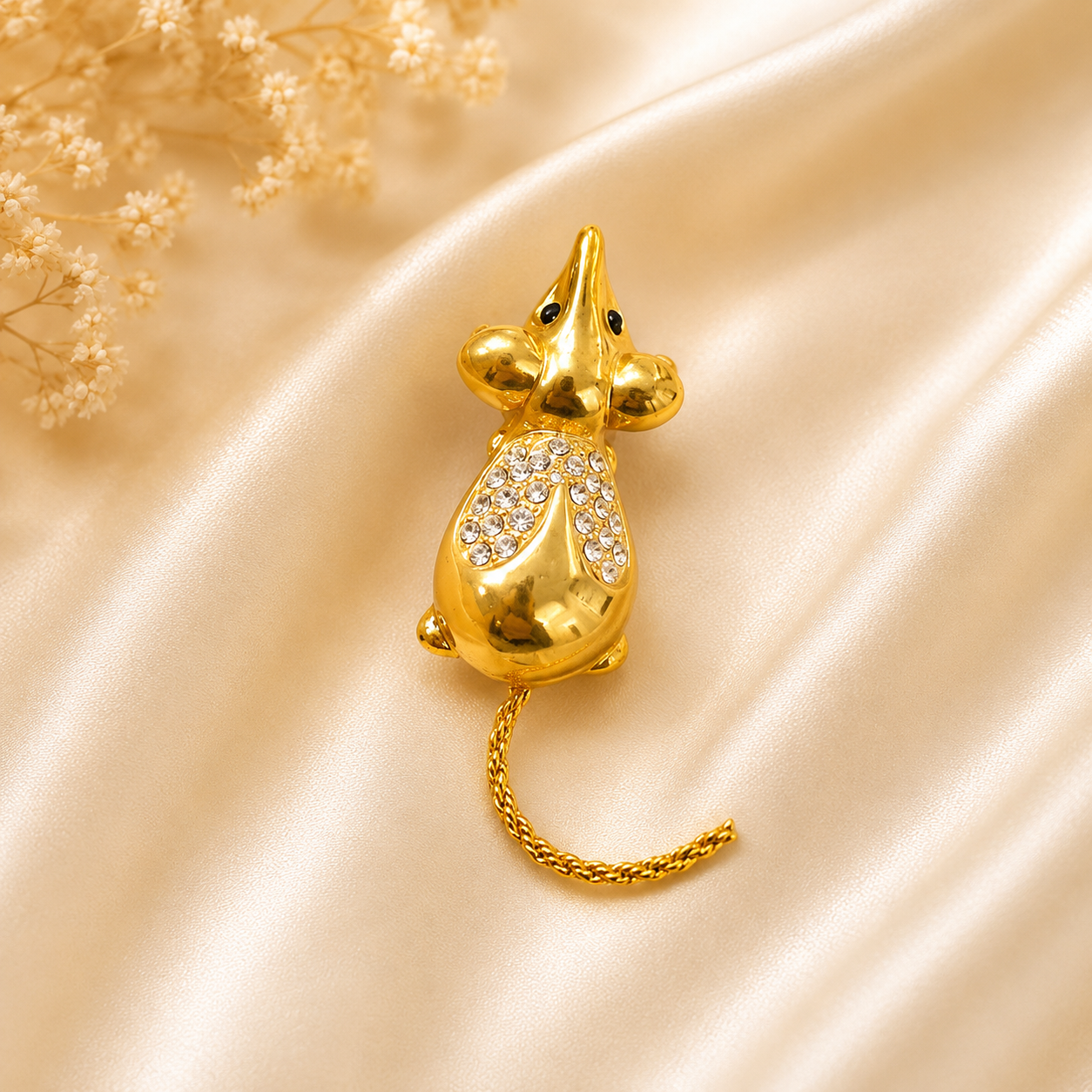 Crystal Mouse Brooch Pin – Gold-Tone Animal Statement Brooch