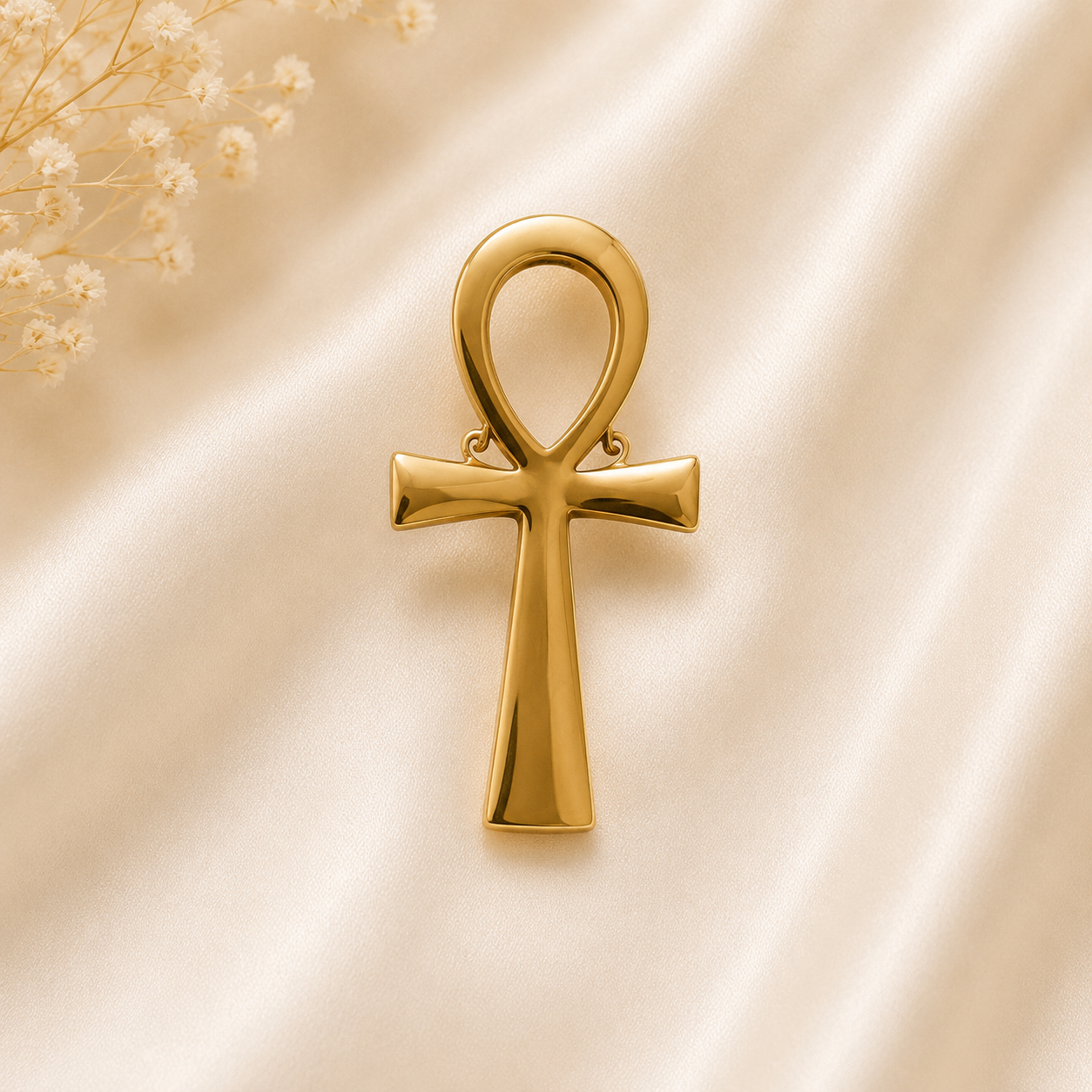 Stainless Steel Ankh Cross Brooch – Gold Egyptian Symbol Pin