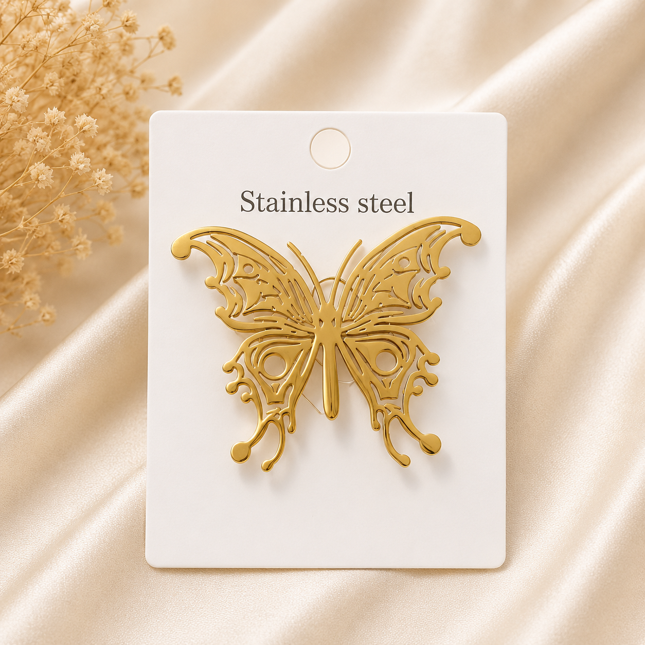 Stainless Steel Butterfly Brooch – Gold Filigree Butterfly Pin