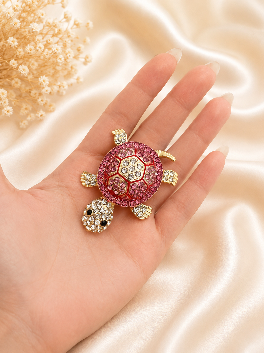 Sparkling Pink Turtle Brooch Pin