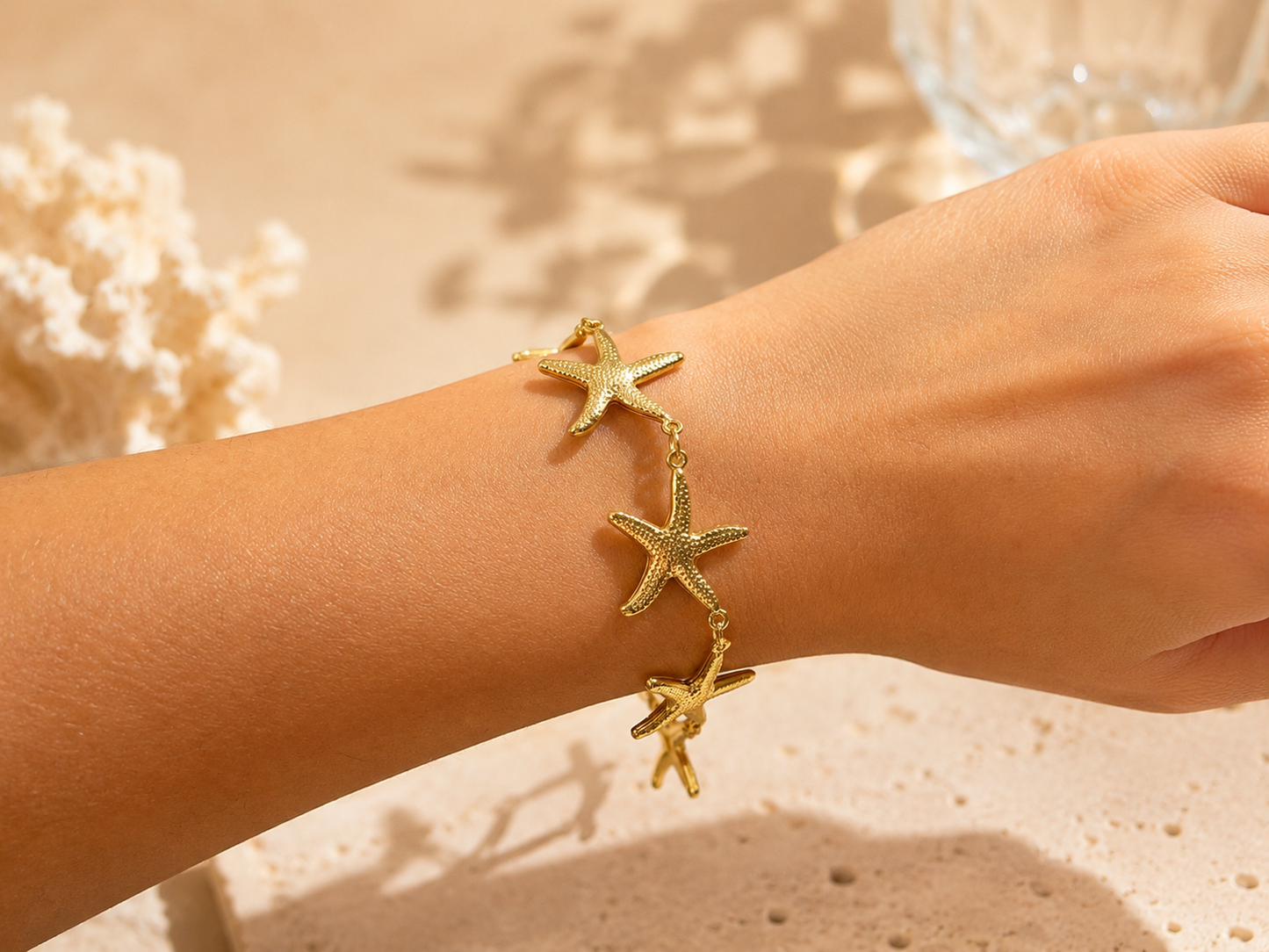 Golden Starfish Charm Bracelet – Coastal Chic Stainless Steel