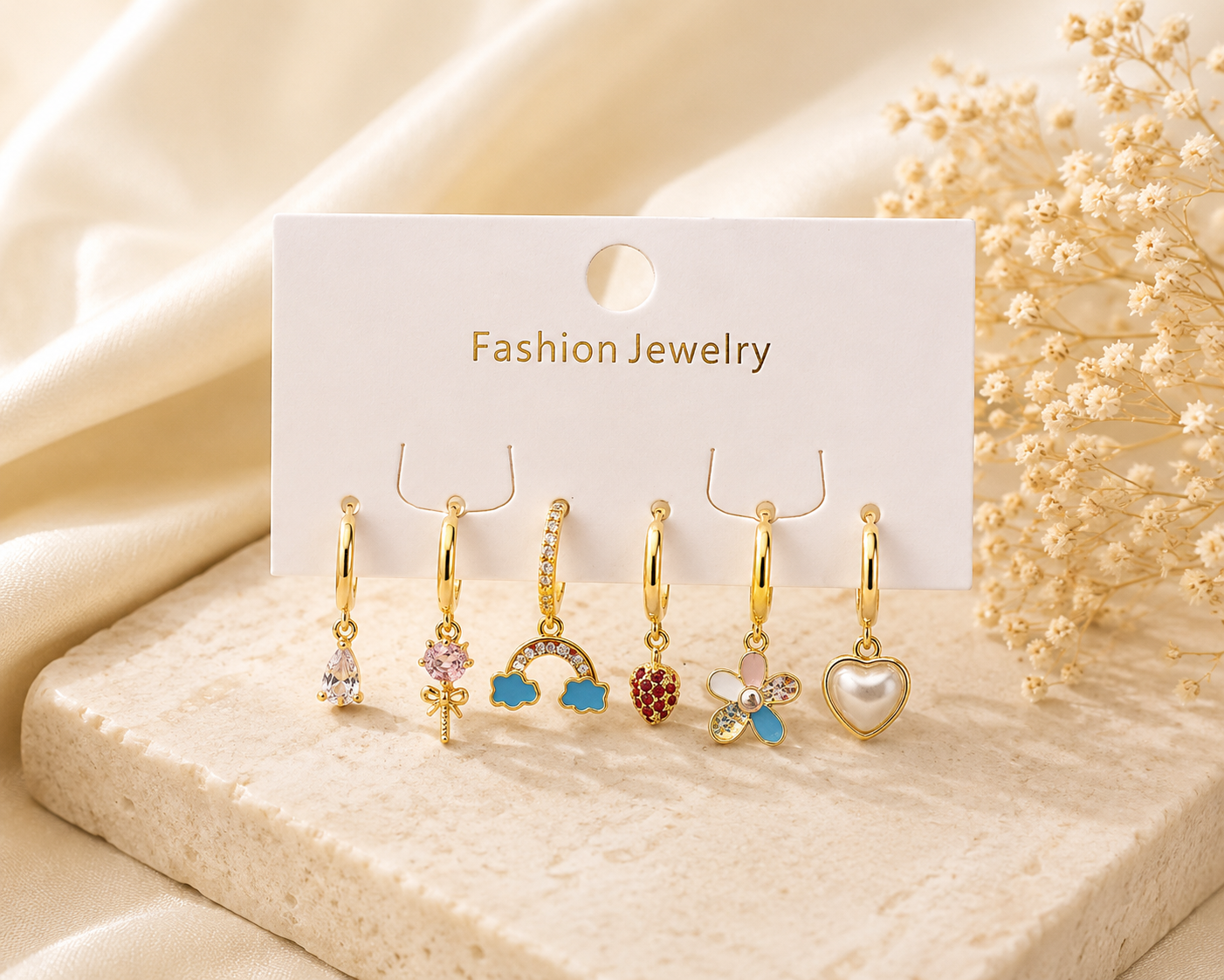 Charm Story Gold Hoop Earrings Set – 6 Pairs