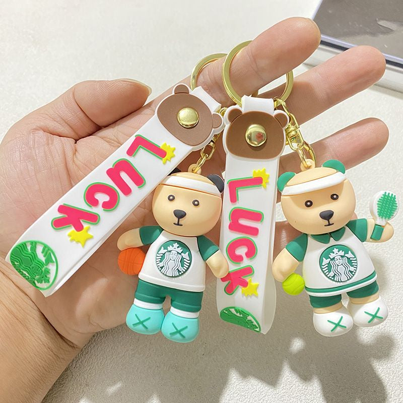 Starbucks Bear 3D Cartoon Silicone Keychain Cute Doll Gift Pendant Car Keyring Mobile Phone Bag Key Holder Jewelry Accessories