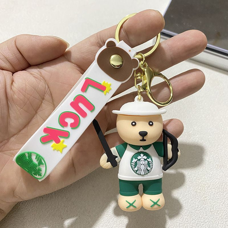 Starbucks Bear 3D Cartoon Silicone Keychain Cute Doll Gift Pendant Car Keyring Mobile Phone Bag Key Holder Jewelry Accessories