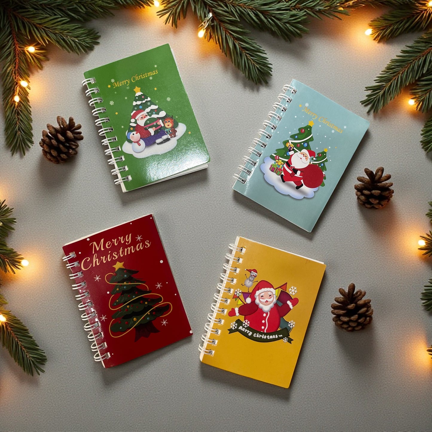 Christmas Mini Spiral Notebook – Festive Santa & Tree Designs (4 pcs)