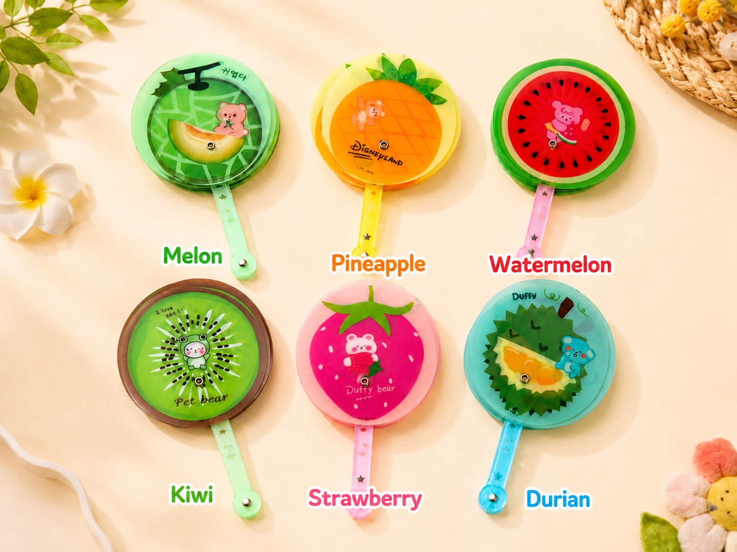 Cute Fruit & Bear Folding Hand Fan for Kids – 6 Fun Designs