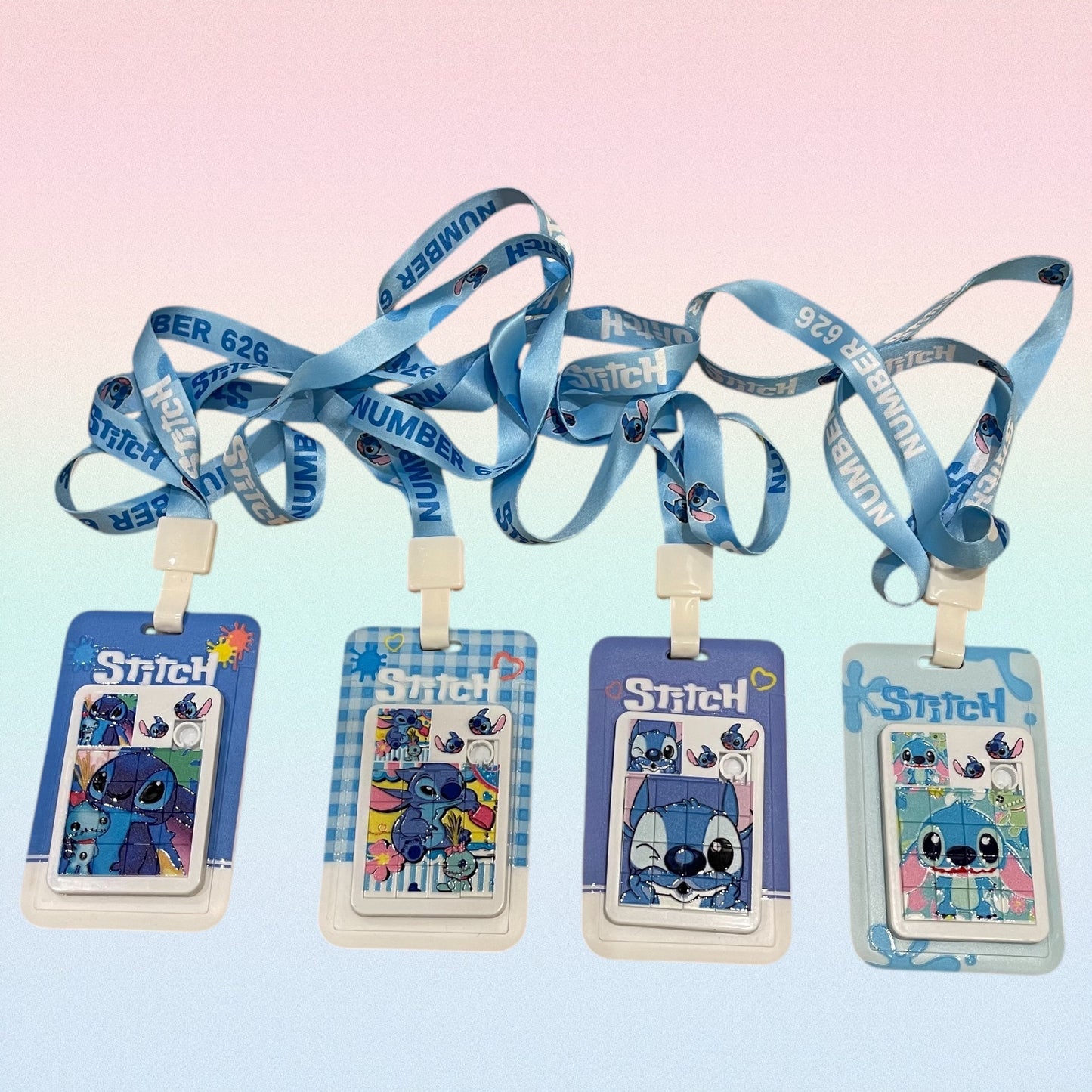 Disney Stitch Cartoon Anime Cute ID Badge Holder Lanyards Children Stress Relieving Puzzle Toys Schoolbag Decoration Children Gifts
