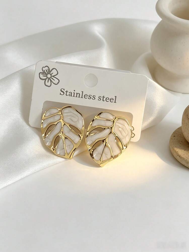 Gold Leaf Stainless Steel Stud Earrings