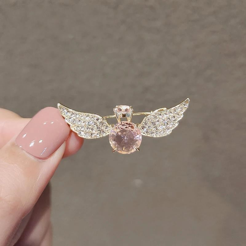Angel Wings Crystal Brooch – Gold Tone Rhinestone Pin