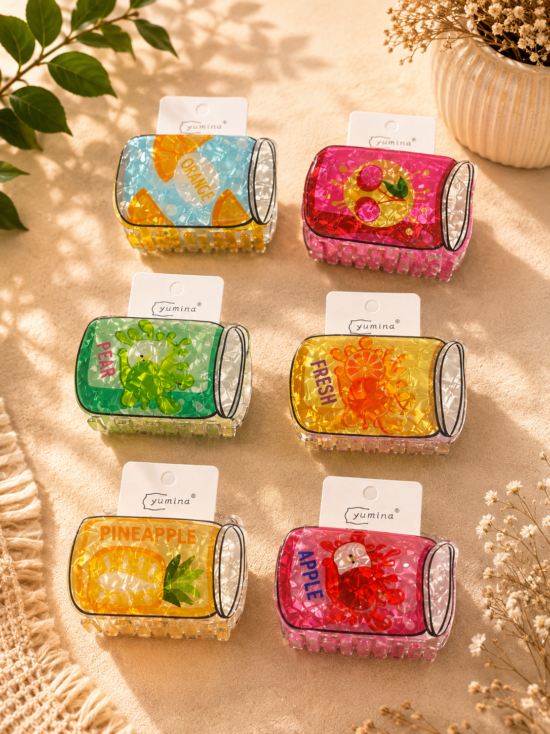 Cute Fruit Juice Can Hair Claw Clip | Large Acrylic Hair Clip for Women & Girls