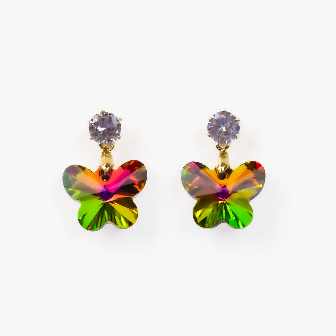 Butterfly-shaped earrings with shiny stone