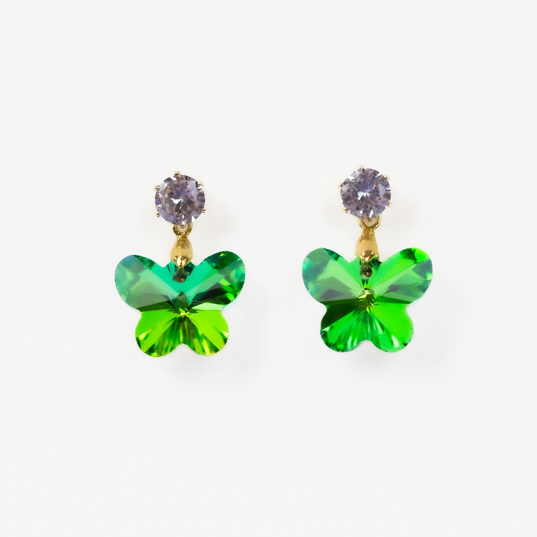 Butterfly-shaped earrings with shiny stone