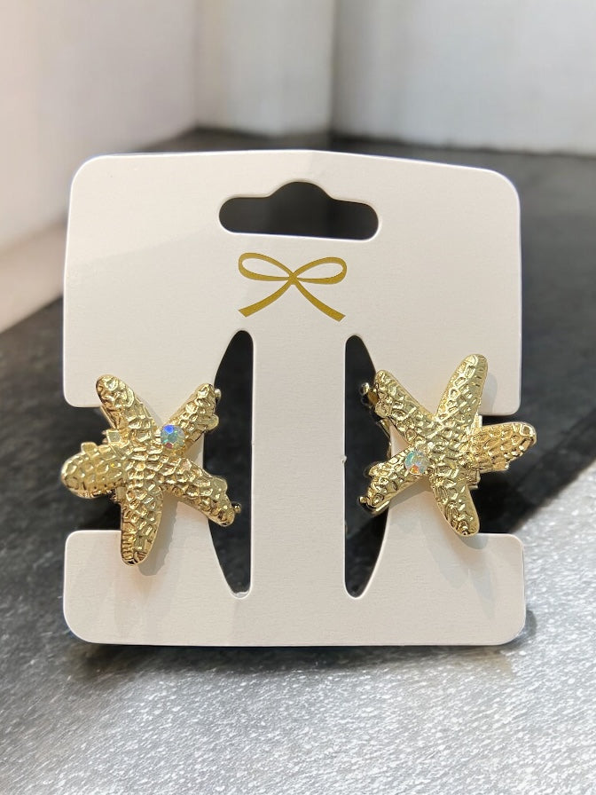 2Pcs Creative Mini trending Starfish Shell Hair Claw New Fashion Gold Metal Shark Clip for Women Hair Accessories