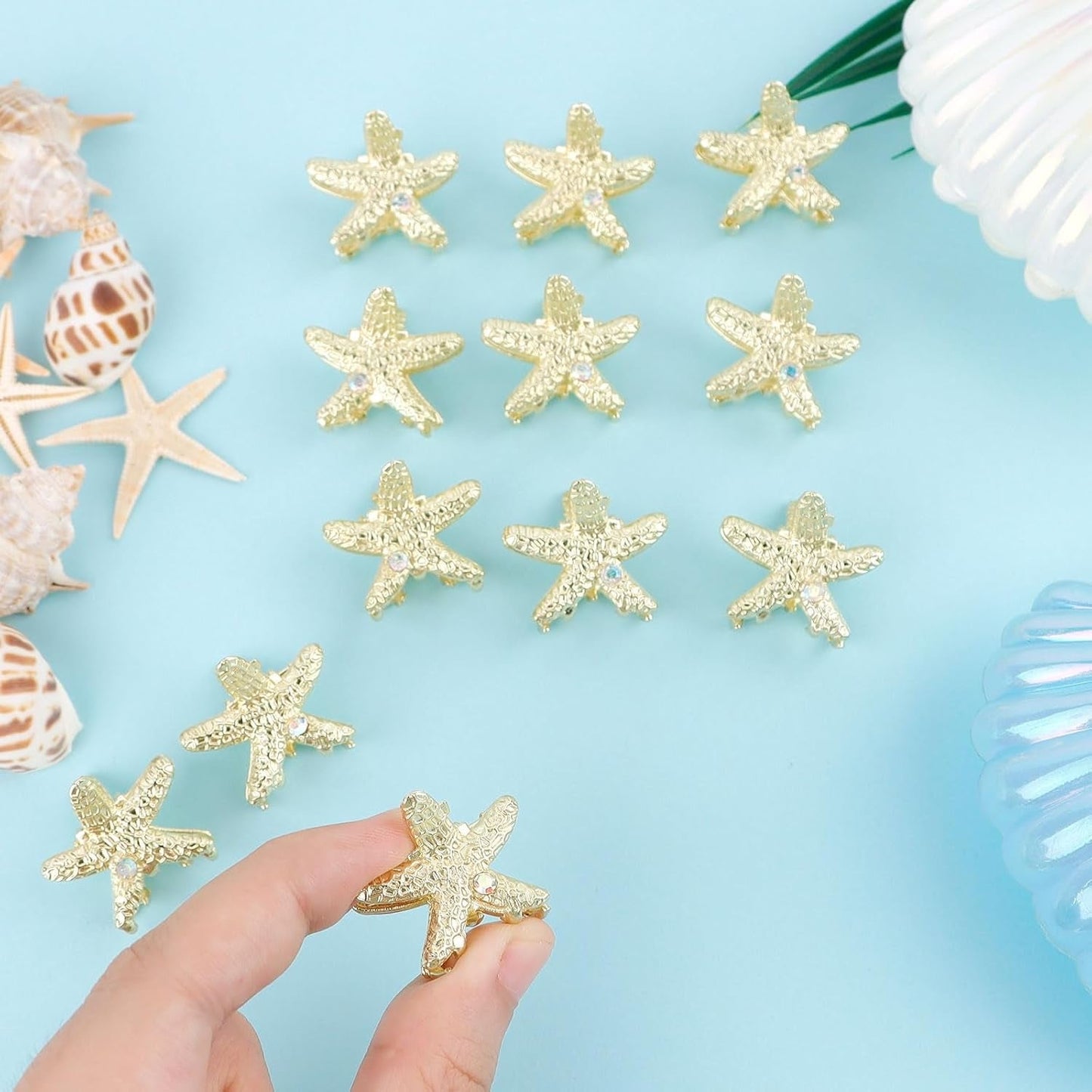 2Pcs Creative Mini trending Starfish Shell Hair Claw New Fashion Gold Metal Shark Clip for Women Hair Accessories